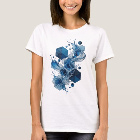 Moderne Blaue ABSTRACTE KUNST Tragbare Kunst T-Shirt (Vorderseite)