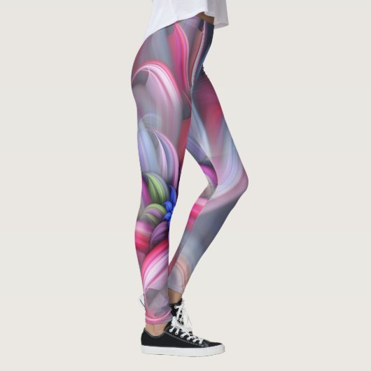 Moderne blaue abstrakte Blume Leggings (Rechts)