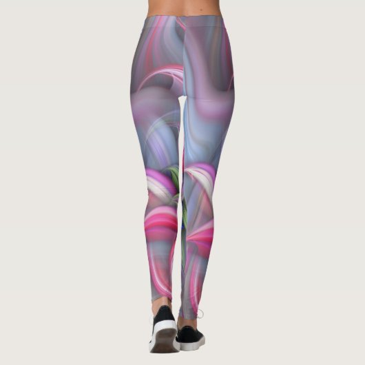 Moderne blaue abstrakte Blume Leggings (Rückseite)