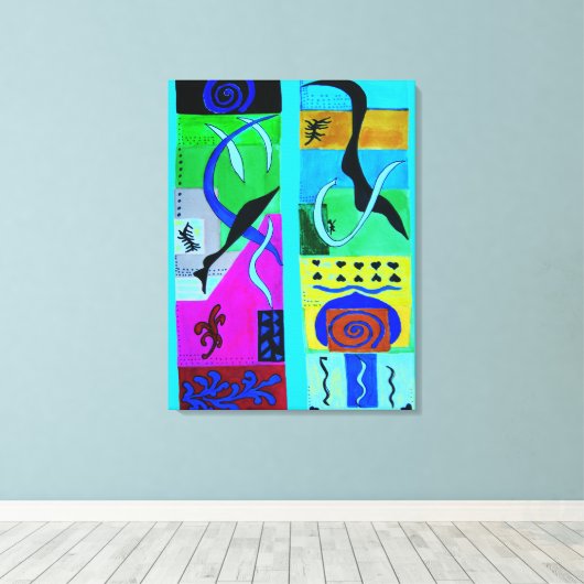 Moderne blaue Abstrakte Inspiration von Matisse Leinwanddruck (Insitu (Holzboden))