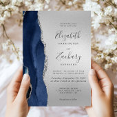 Moderne blaue Agate-Silberhochzeit Einladung