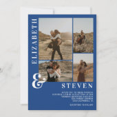 Moderne blaue Ampere und 5 Foto Grid Hochzeit Einladung (Vorderseite)