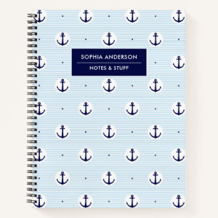 Moderne blaue Anker & Streifen personalisierter Na Notizblock