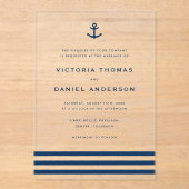 Moderne blaue Ankerhochzeit der Marine Acryleinladungen (Vorderseite)