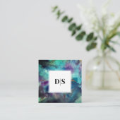 Moderne Blaue Aquarell-Abstrakte QR-Code-Monogramm Quadratische Visitenkarte (Stehend Vorderseite)