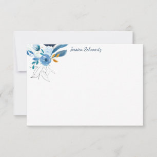 Moderne Blaue Aquarell-Blumenkunst Personalisiert Mitteilungskarte
