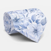 Moderne Blaue Aquarell-Blumenmuster Krawatte (Gerollt)