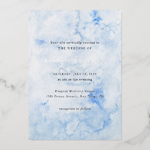 Moderne Blaue Aquarell-Elegante Hochzeit Folieneinladung