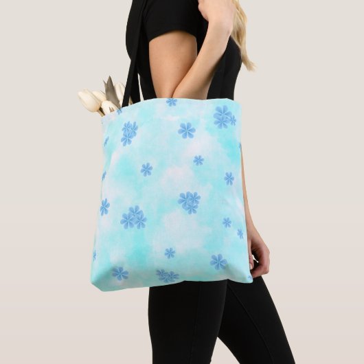 Moderne blaue Aquarellblume botanisch Tasche (Von Nahem)