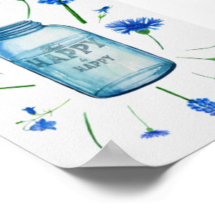 Moderne blaue Aquarellfarben Blume Handschrift Zei Poster