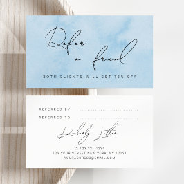 Moderne blaue Aquarellschminke & Haare Empfehlungskarte