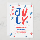 Moderne blaue Aquarelltypografie am 4. Juli Einladung (Vorderseite)