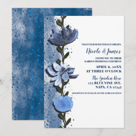 Moderne blaue Blumen Blumenwasser Hochzeit Einladung