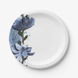 Moderne blaue Blumen Blumenwasser Hochzeit Pappteller