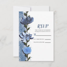 Moderne blaue Blumen Blumenwasser Hochzeit RSVP Karte