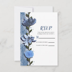 Moderne blaue Blumen Blumenwasser Hochzeit RSVP Karte