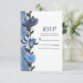 Moderne blaue Blumen Blumenwasser Hochzeit RSVP Karte (Stehend Vorderseite)