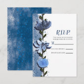 Moderne blaue Blumen Blumenwasser Hochzeit RSVP Karte (Vorne/Hinten)