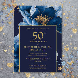 Moderne blaue Blumen Elegant 50 Jahre Jubiläum Einladung