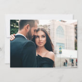 Moderne blaue Blumen & gelbes Foto Hochzeit Einladung (Rückseite)