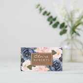 Moderne blaue Blumen-Hochzeitskarte Visitenkarte (Stehend Vorderseite)