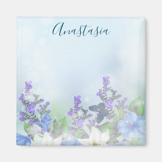 Moderne blaue Blumen Magnet (Vorne)