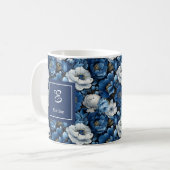 Moderne blaue Blumen Personalisierte Blumen Kaffee Kaffeetasse (Vorderseite Links)