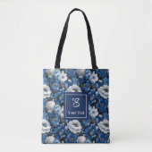 Moderne blaue Blumen Personalisierte Blumen-Traget Tasche (Vorderseite)