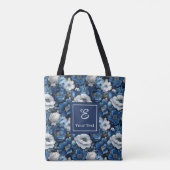 Moderne blaue Blumen Personalisierte Blumen-Traget Tasche (Rückseite)