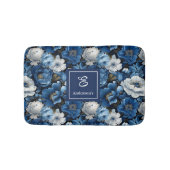 Moderne blaue Blumen Personalisierte florale Badem Badematte (Vorderseite)