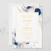 Moderne blaue Blumen und gelbe Hochzeiten Einladung (Vorderseite)