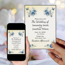 Moderne blaue Blumen und Schmetterlinge Hochzeiten