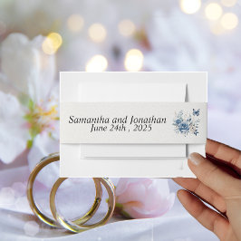 Moderne blaue Blumen und Schmetterlinge Hochzeiten Einladungsbanderole