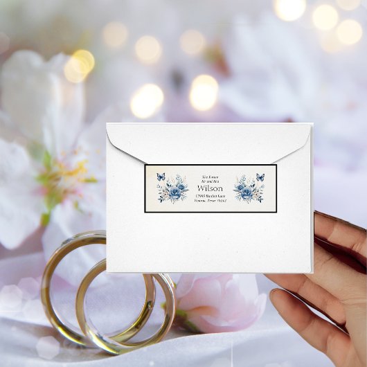 Moderne blaue Blumen und Schmetterlinge Hochzeitsa