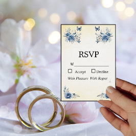 Moderne blaue Blumen und Schmetterlinge RSVP Card Einladung