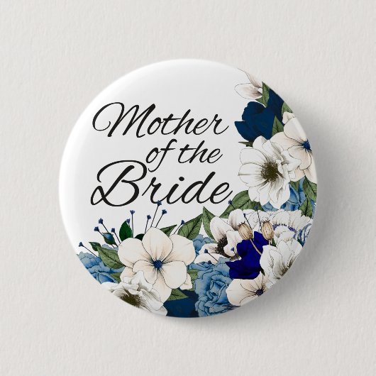 Moderne blaue Blumenmutter der Braut Button (Vorderseite)