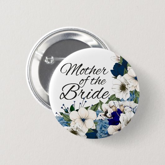 Moderne blaue Blumenmutter der Braut Button (Vorne & Hinten)