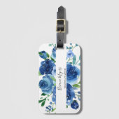 Moderne blaue Blumenschrift Gepäckanhänger (Vorderseite Vertikal)