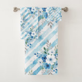 Moderne blaue Blumenstreifen Badhandtuch Set (Insitu)