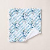 Moderne blaue Blumenstreifen Badhandtuch Set (Waschlappen)