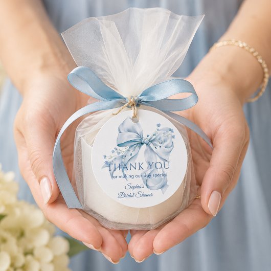 Moderne blaue Bogen-Hochzeitsdusche-Dankeschön-Ges Geschenkanhänger