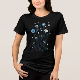Moderne Blaue Boho Abstrakte Botanische Blätter T- Tri-Blend Shirt