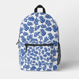 Moderne Blaue Botanische Blätter Muster Bedruckter Rucksack