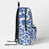 Moderne Blaue Botanische Blätter Muster Bedruckter Rucksack (Links)