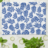 Moderne Blaue Botanische Blätter Muster Geschirrtuch (Gefaltet)