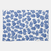 Moderne Blaue Botanische Blätter Muster Geschirrtuch (Horizontal)
