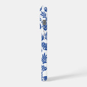Moderne Blaue Botanische Blätter Muster iPhone Hülle (Linke Seite)