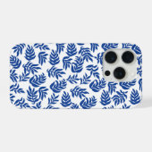 Moderne Blaue Botanische Blätter Muster iPhone Hülle (Rückseite (Horizontal))