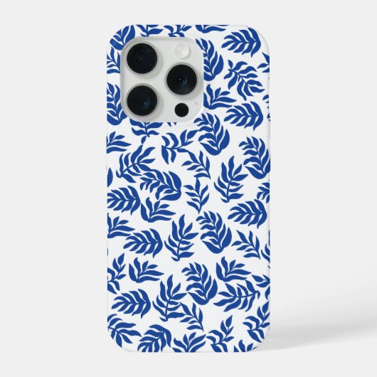 Moderne Blaue Botanische Blätter Muster iPhone Hülle (Rückseite)