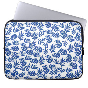Moderne Blaue Botanische Blätter Muster Laptopschutzhülle